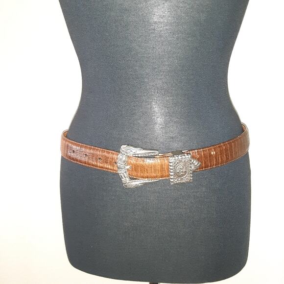 Brighton Size Large Brown Leather Belt with Silver Locket buckle vintage 95 37" - Picture 2 of 9